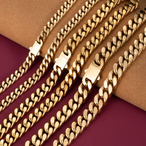 Gold Cuban Link Chain Necklace – Stainless Steel Hip-Hop Jewelry for Men