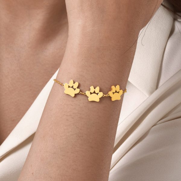 Gold Paw Print Bracelet – Stainless Steel Pet Lover Jewelry