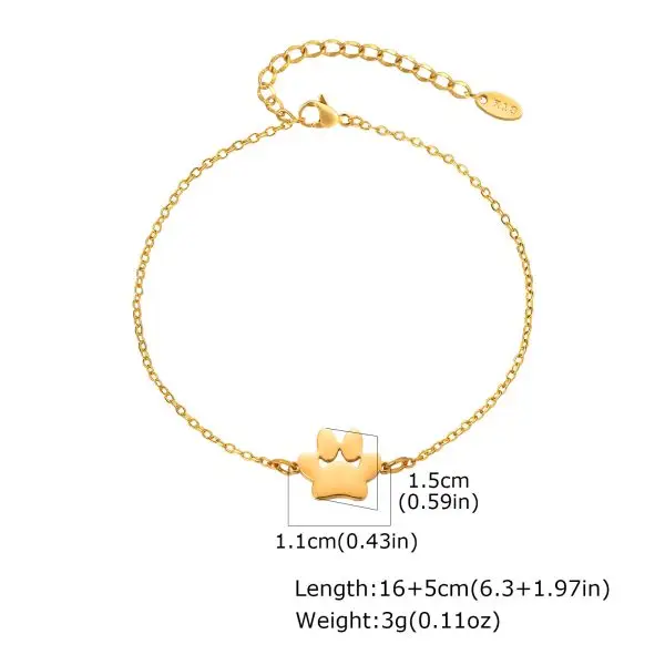Gold Paw Print Bracelet – Stainless Steel Pet Lover Jewelry