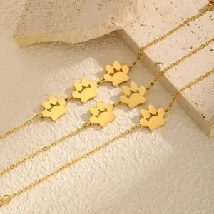 Gold Paw Print Bracelet – Stainless Steel Pet Lover Jewelry