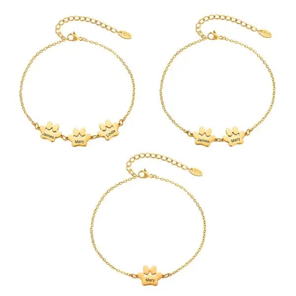 Gold Paw Print Bracelet – Stainless Steel Pet Lover Jewelry
