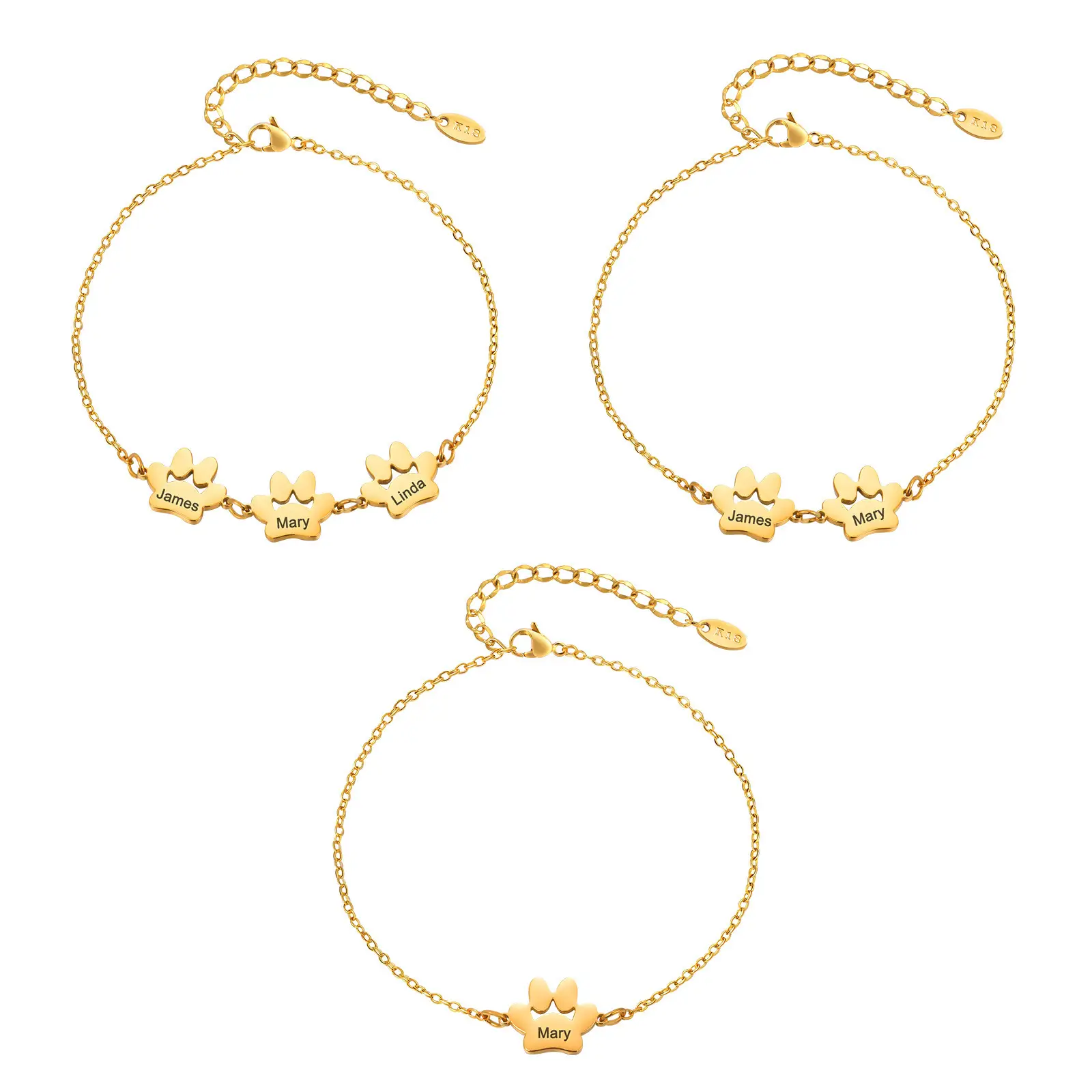Gold Paw Print Bracelet – Stainless Steel Pet Lover Jewelry