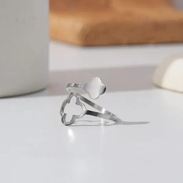 Gold and Silver Minimalist Clover Open Ring