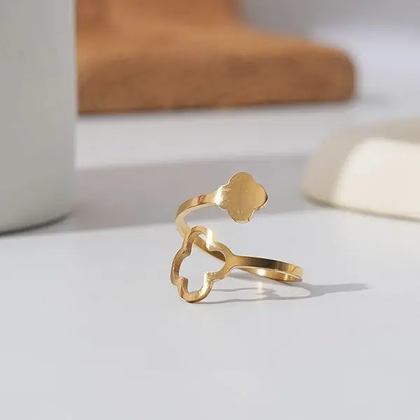 Gold and Silver Minimalist Clover Open Ring