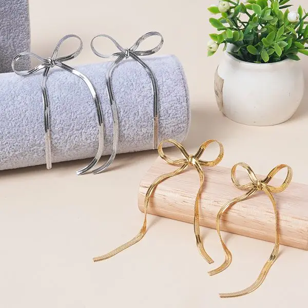 Handmade Bow Ribbon Drop Earrings – Elegant Artisan Jewelry in Gold & Silver