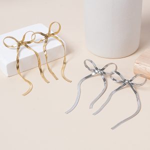 Handmade Bow Ribbon Drop Earrings – Elegant Artisan Jewelry in Gold & Silver