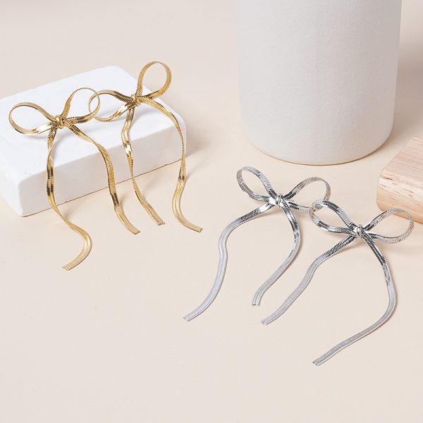 Handmade Bow Ribbon Drop Earrings – Elegant Artisan Jewelry in Gold & Silver