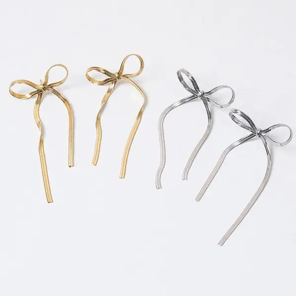 Handmade Bow Ribbon Drop Earrings – Elegant Artisan Jewelry in Gold & Silver
