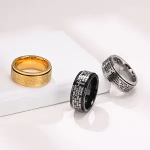 Lord's Prayer Spinner Ring in Stainless Steel – Christian Cross Rotatable Band for Men