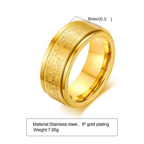 Lord’s Prayer Spinner Ring in Stainless Steel – Christian Cross Rotatable Band for Men