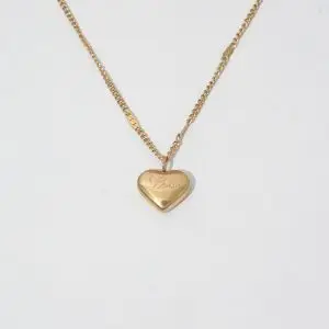 Love Heart Pendant Necklace – Gold Stainless Steel Engraved Charm