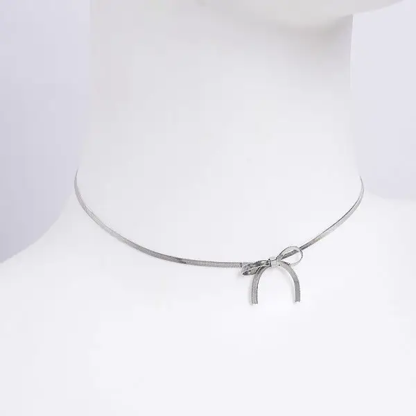 Minimalist Ribbon Bow Choker Necklace – Adjustable Gold & Silver Bow Collar for Women