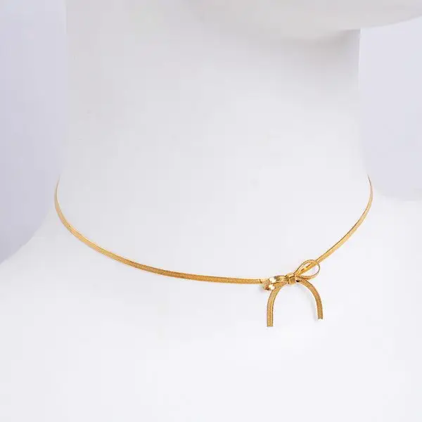 Minimalist Ribbon Bow Choker Necklace – Adjustable Gold & Silver Bow Collar for Women