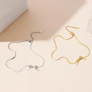 Minimalist Ribbon Bow Choker Necklace – Adjustable Gold & Silver Bow Collar for Women