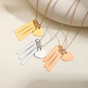 Personalized Heart Bar Necklace in Silver, Gold, and Rose Gold – Custom Engraved