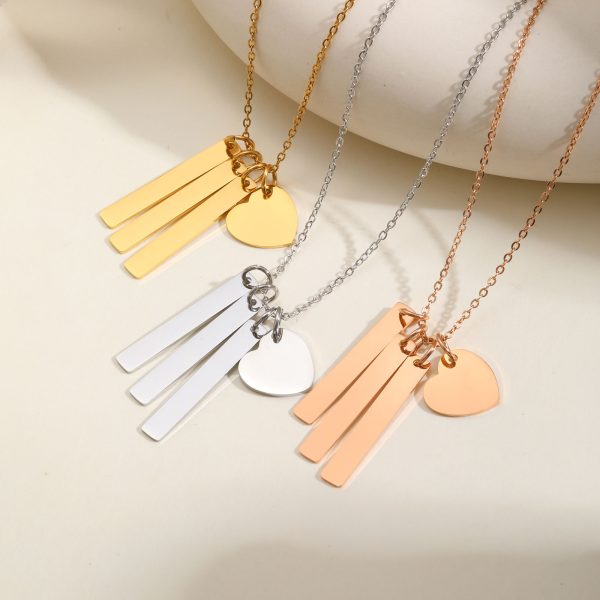 Personalized Heart Bar Necklace in Silver, Gold, and Rose Gold – Custom Engraved