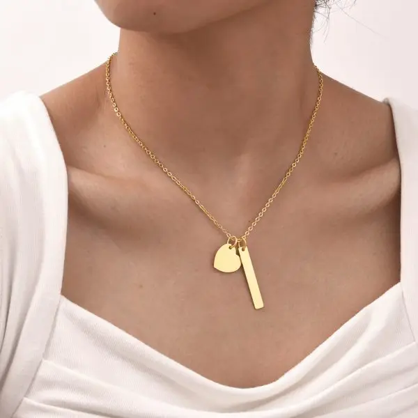 Personalized Heart Bar Necklace in Silver, Gold, and Rose Gold – Custom Engraved