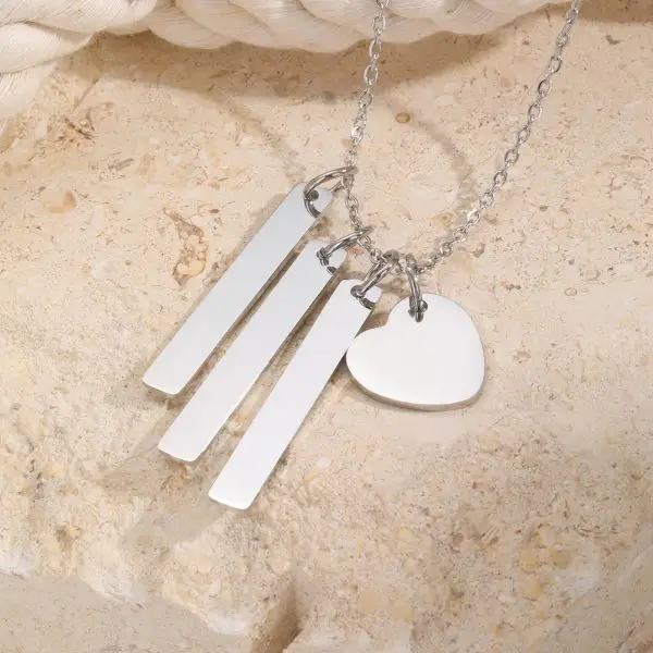 Personalized Heart Bar Necklace in Silver, Gold, and Rose Gold – Custom Engraved