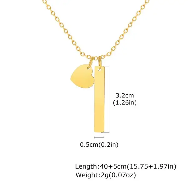 Personalized Heart Bar Necklace in Silver, Gold, and Rose Gold – Custom Engraved
