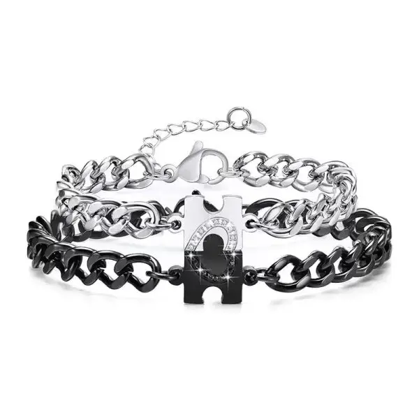 Puzzle Couple Bracelets – Matching Natural Stone and Stainless Steel Jewelry for Lovers