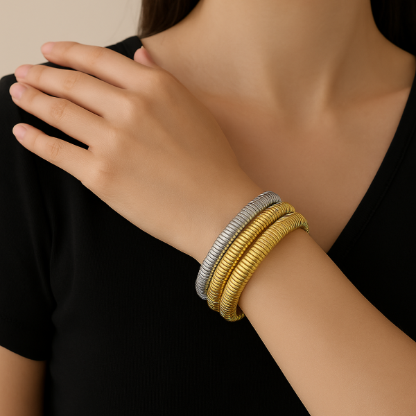 Stretch Coil Choker Bracelet – Stainless Steel Gold and Silver Flexible Jewelry
