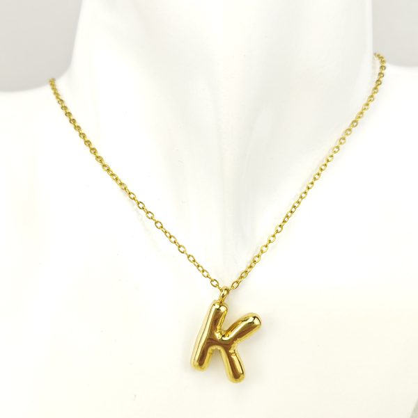 Trendy Bubble Initial Necklace – Stainless Steel Gold Letter A-Z Pendant
