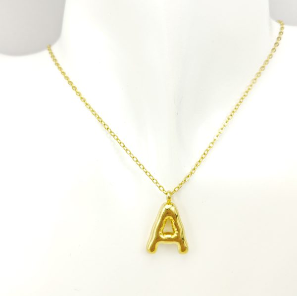 Trendy Bubble Initial Necklace – Stainless Steel Gold Letter A-Z Pendant