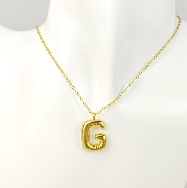 Trendy Bubble Initial Necklace – Stainless Steel Gold Letter A-Z Pendant