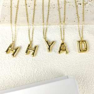 Trendy Bubble Initial Necklace – Stainless Steel Gold Letter A-Z Pendant