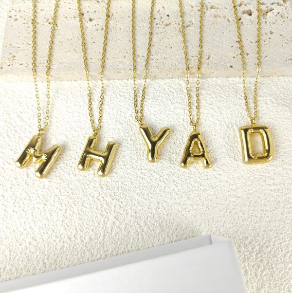 Trendy Bubble Initial Necklace – Stainless Steel Gold Letter A-Z Pendant