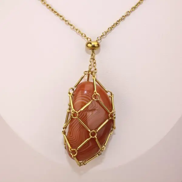 Versatile Crystal Cage Necklace – Stainless Steel Gold Stone Holder Pendant