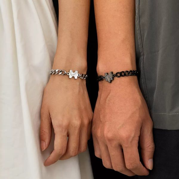 Puzzle Couple Bracelets – Matching Natural Stone and Stainless Steel Jewelry for Lovers
