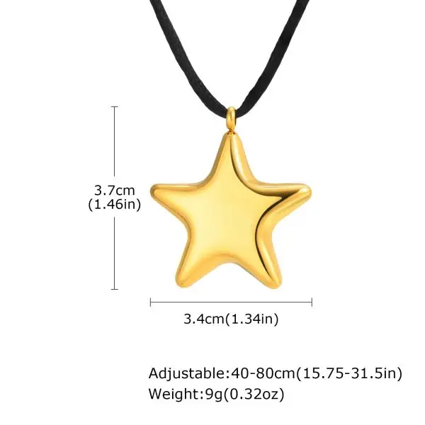 Gold Nature Pendant Necklace – Star, Leaf, Shell Charms with Black Cord | Hydraulic Press Jewelry - Image 3