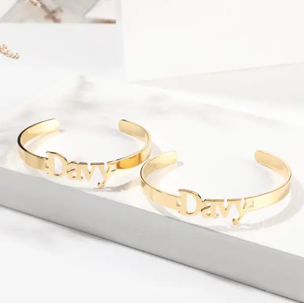 Custom Name Bracelet – Custom Gold Stainless Steel Letter Bangle for Women - Image 2