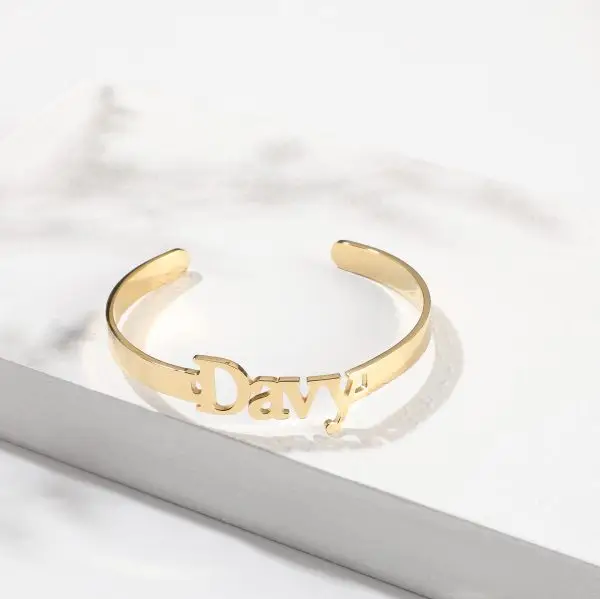 Custom Name Bracelet – Custom Gold Stainless Steel Letter Bangle for Women - Image 3