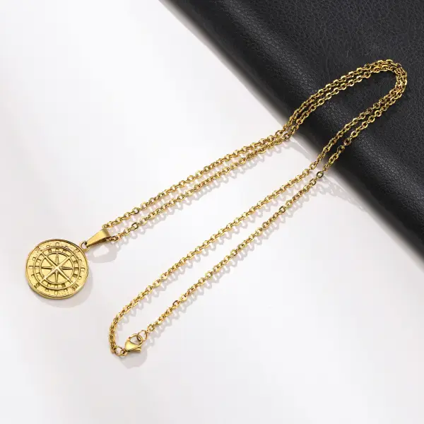 Stainless Steel Compass Pendant Necklace for Men in Gold, Black, and Silver