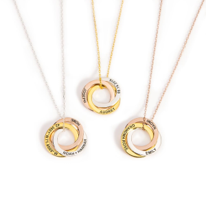 Stainless Steel Interlocking Circle Name Necklace in Gold, Rose Gold, and Silver