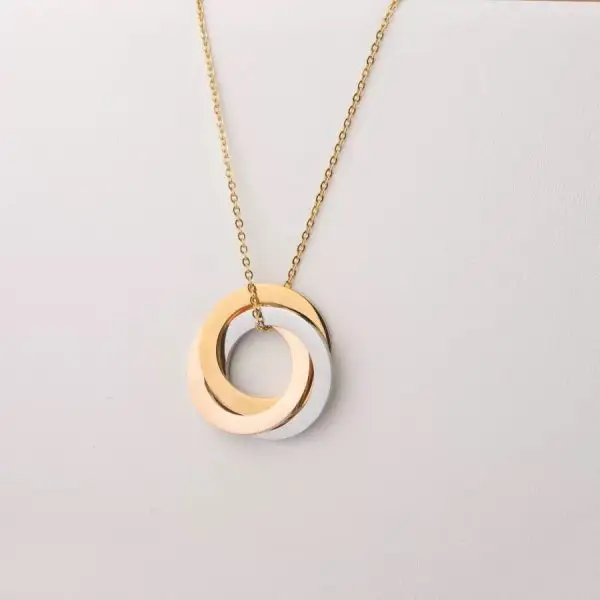 Stainless Steel Interlocking Circle Name Necklace in Gold, Rose Gold, and Silver